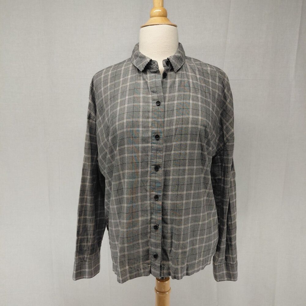 Madewell LS Plaid Westlake Boxy Button-up 100% Cotton Gray Size XL - Picture 1 of 9
